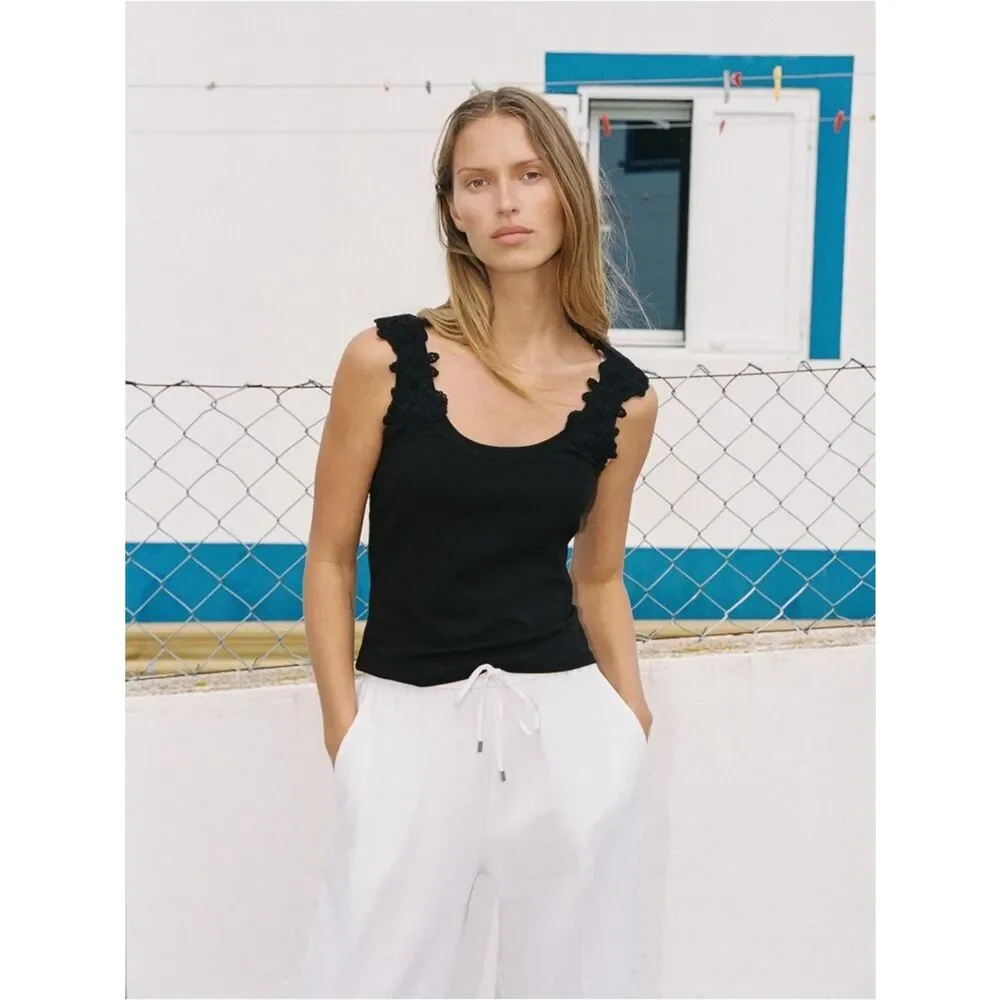 ZARA LINEN BLEND STRAIGHT PANTS OYSTER-WHITE
